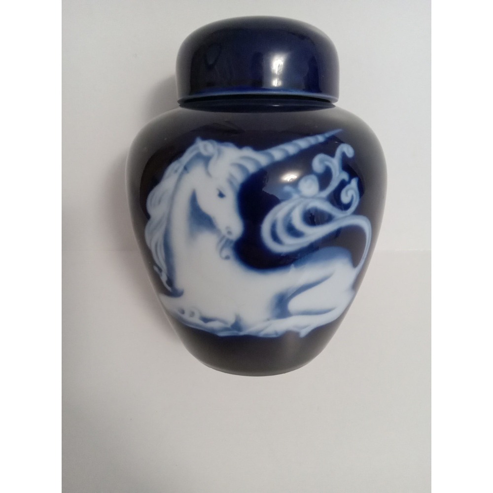 Takahashi San Francisco Cobalt Blue Unicorn Glaze Ginger Jar With Lid Vase Japan - Picture 5 of 7